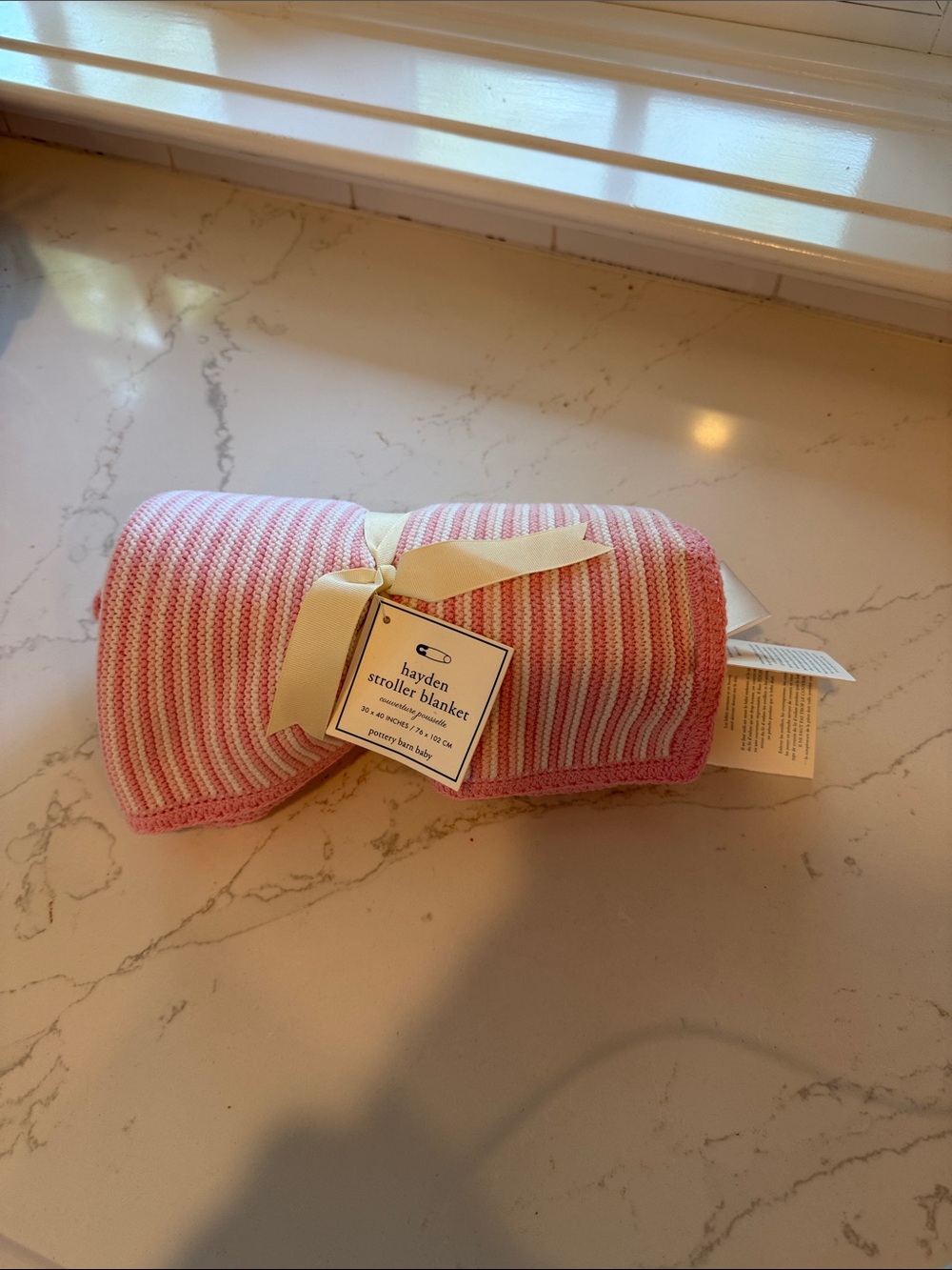 Pottery Barn Baby Pink & White Striped Hayden Stroller Blanket